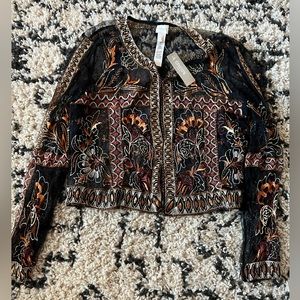 Chicos sheer embroidered blouse. NWT